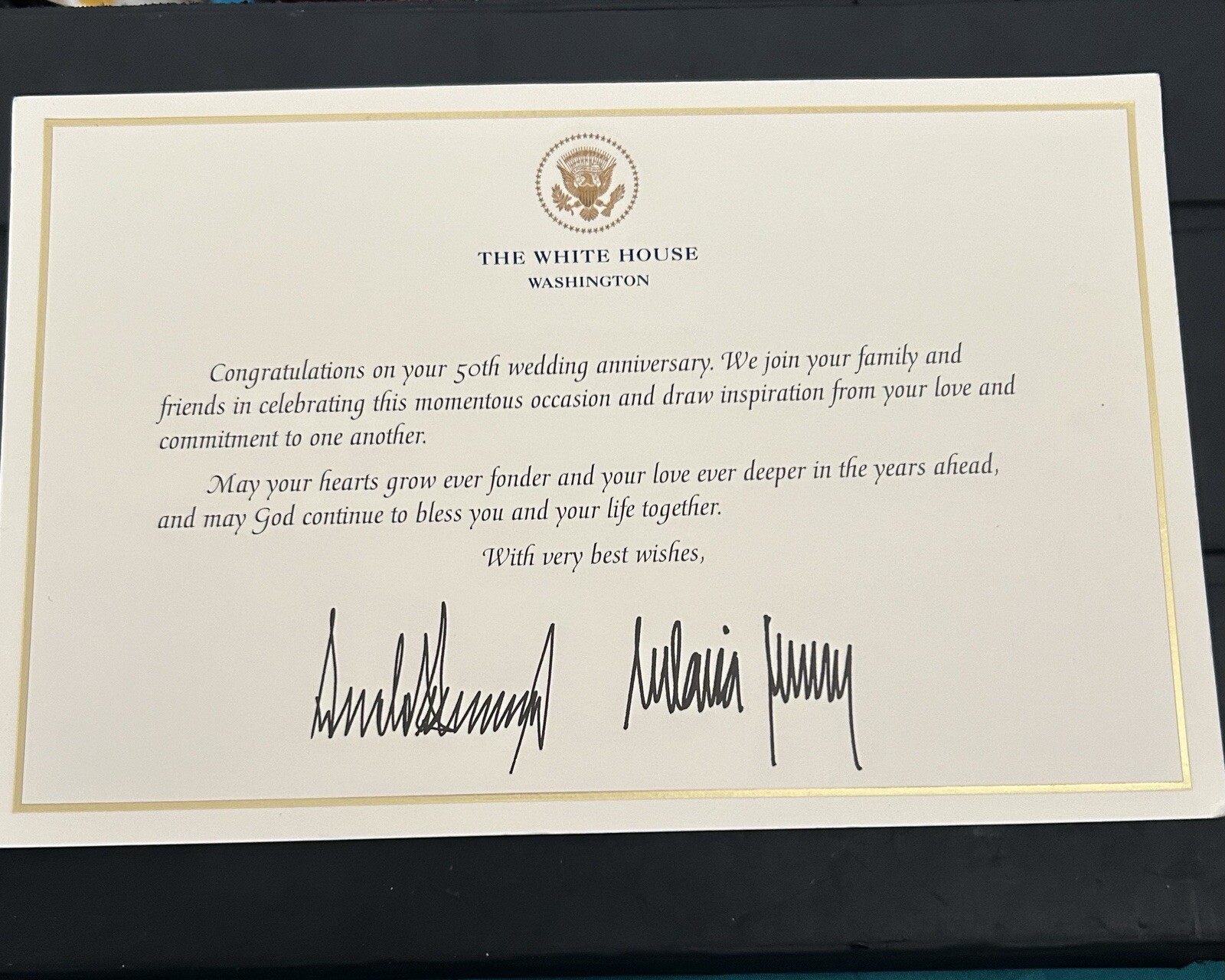 TRUMP WHITE HOUSE THANK YOU GIFT CARD SIGNED DONALD REPUBLICAN GOP OFFICIAL EXC