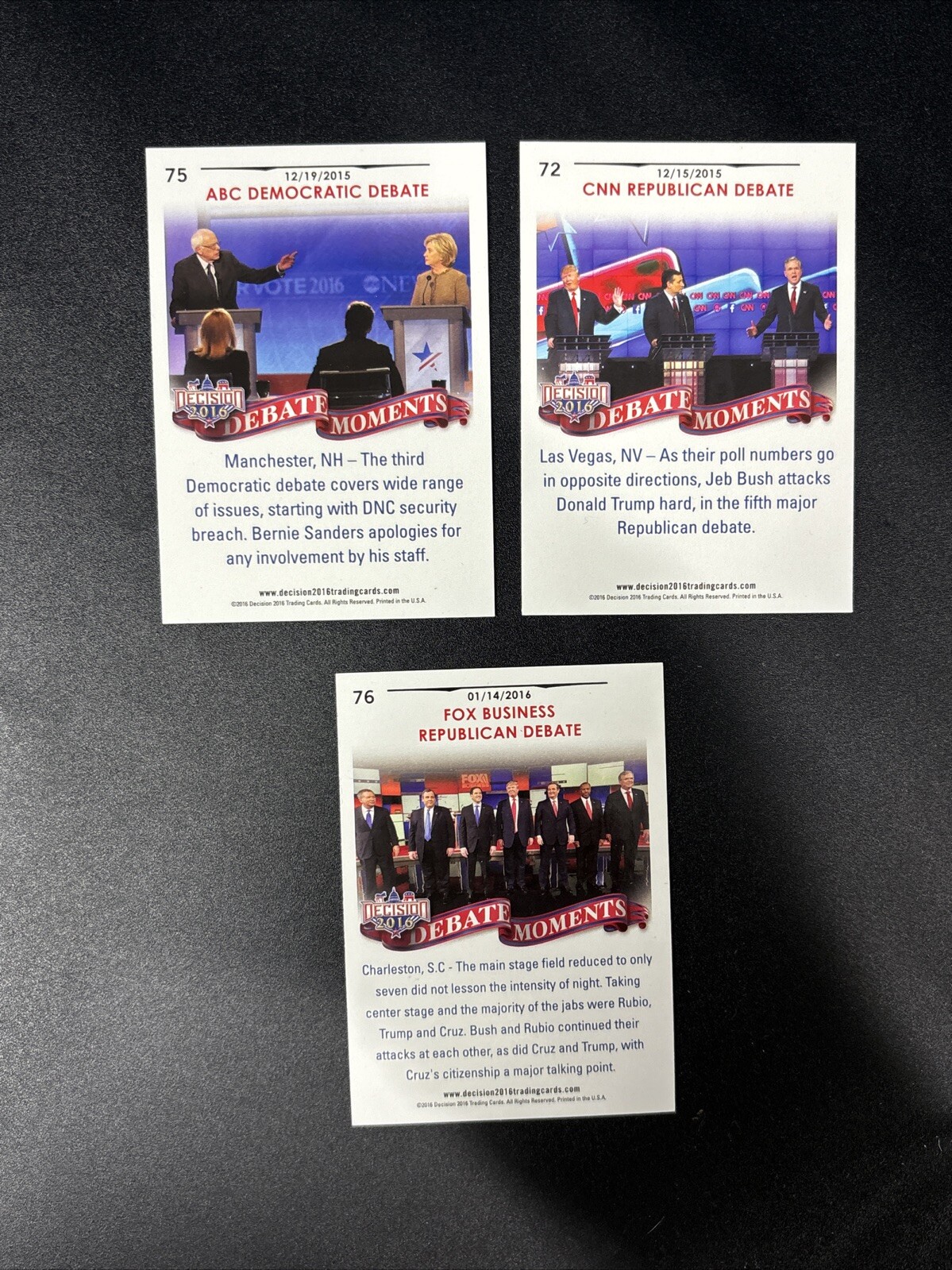 Decision 2016 Complete DEBATE MOMENTS Political Trading Cards Lot Donald Trump