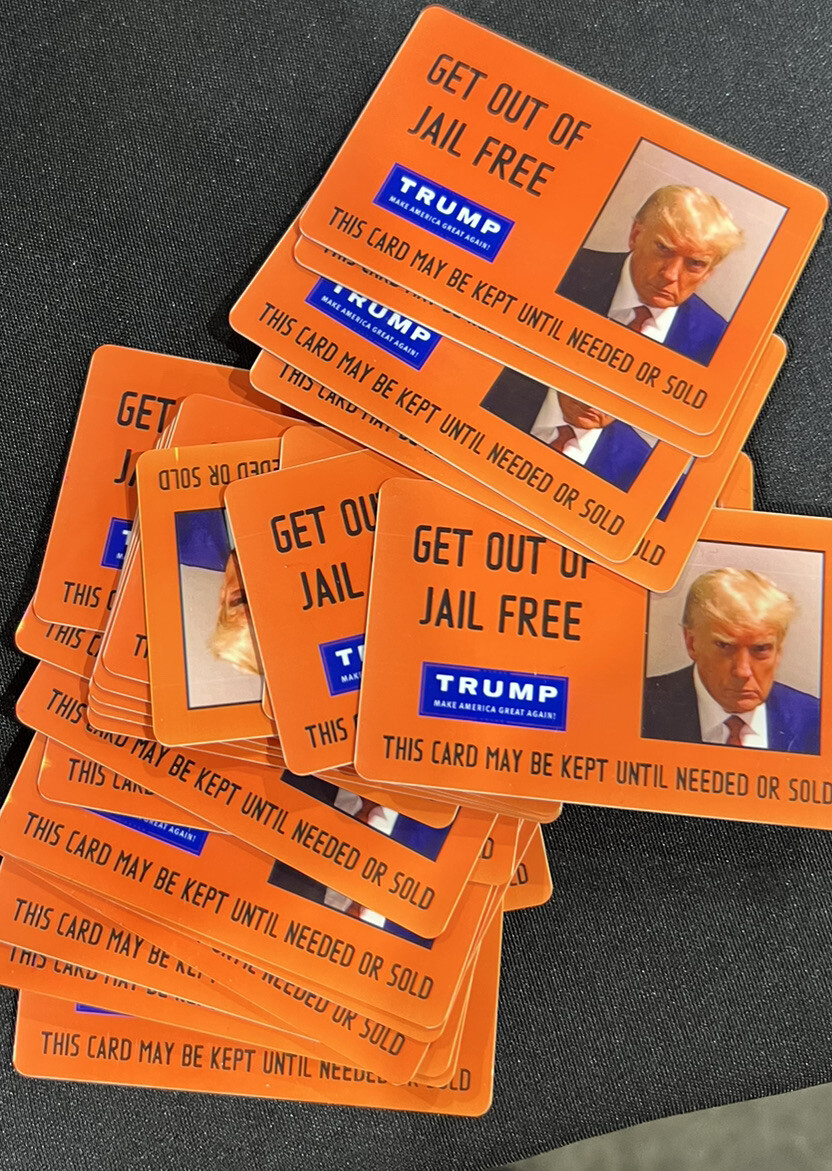 Donald Trump LOT OF 15 GET OUT OF JAIL FREE ID Card Plastic ID Fulton Mugshot