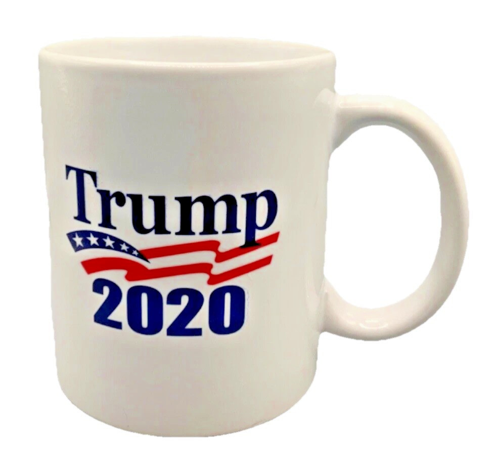 Trump 2020 12oz White Coffee Mug Patriotic Red White Blue Election Memorabilia