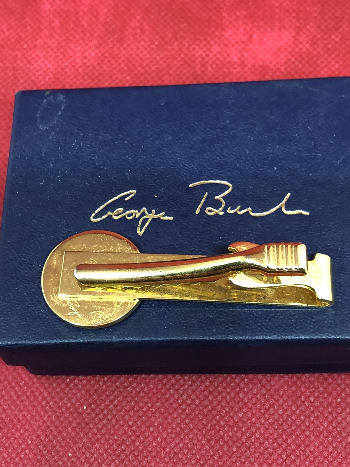 George Bush Presidential Seal Tie Bar Signed Box Included