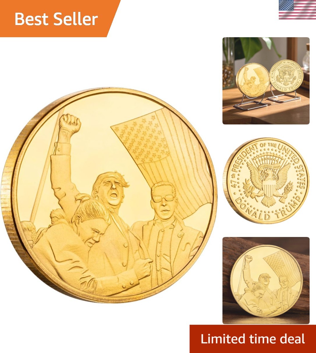 Never Surrender Trump Challenge Coin – Vibrant Gold Finish for Collectors