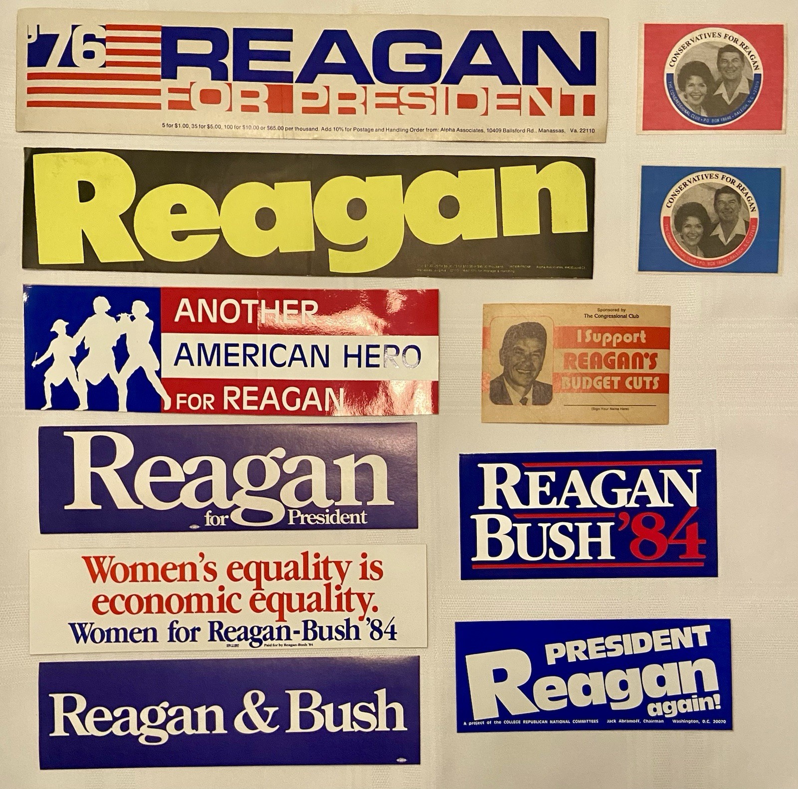 RARE! 1976-1984 Ronald Reagan Presidential Election Bumper Stickers Lot Of 11