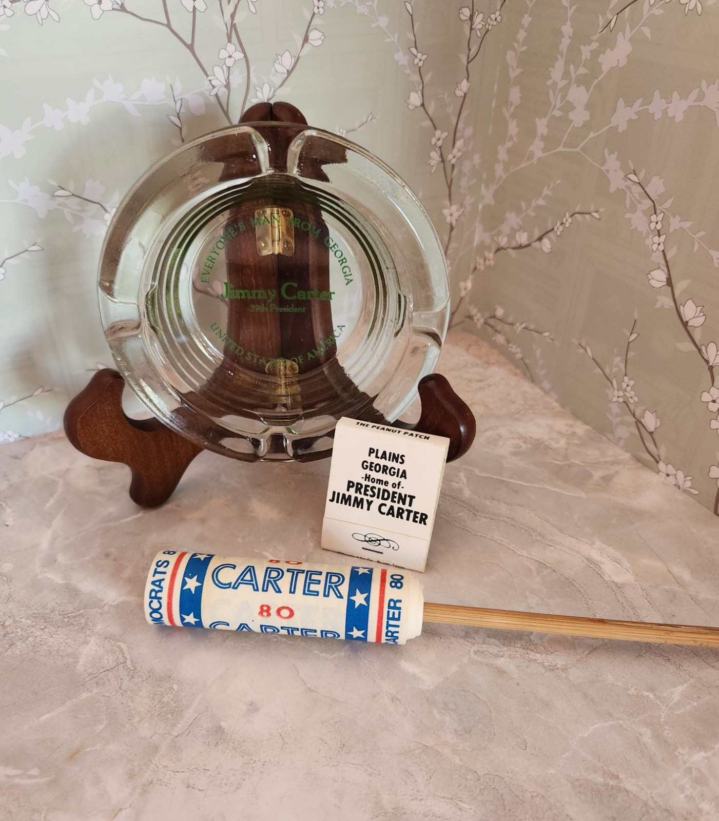 1980 President Jimmy Carter Ashtray, Matches, Paper Ribbon Wand