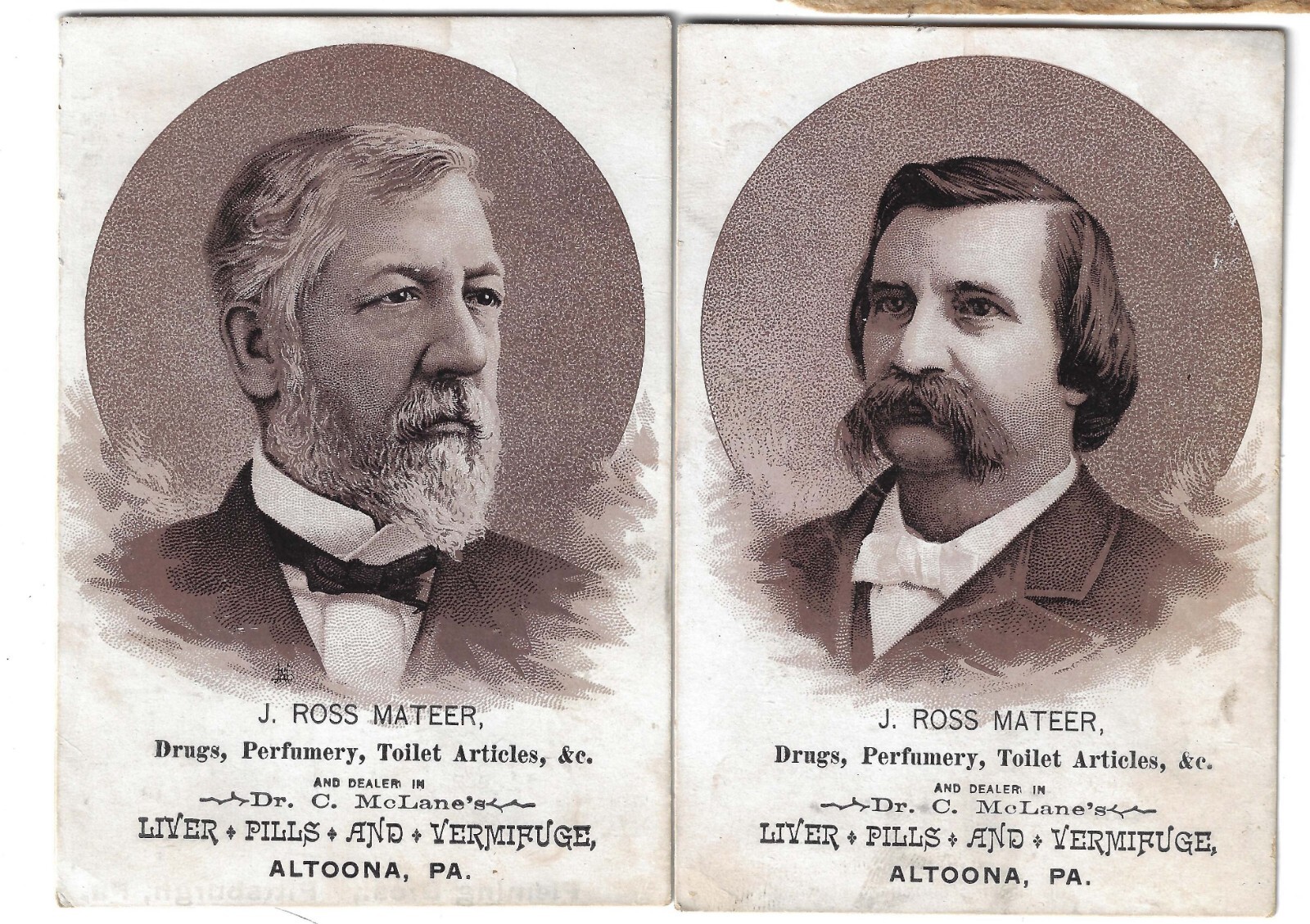 1884 James Blaine John Logan Altoona PA Mateer Trade Cards Adv McLane’s Medicine