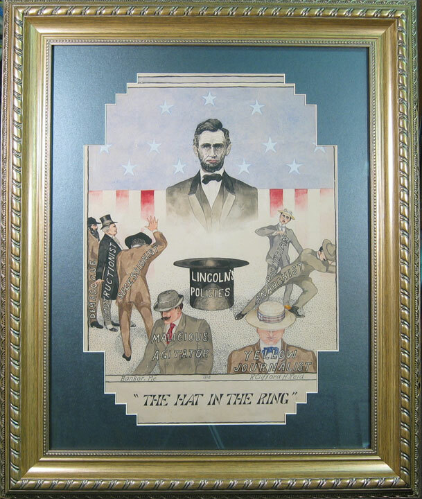 1912 GRAPHIC HAT IN THE RING TAFT-RELATED PAINTED POSTER FRAME VG W/ CORNER TEAR