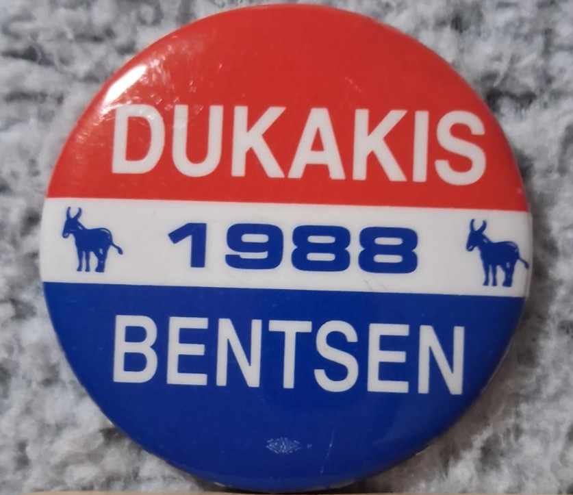 Dukakis Bentsen 1988 US Election Democratic Campaign Pin Retro 1980s