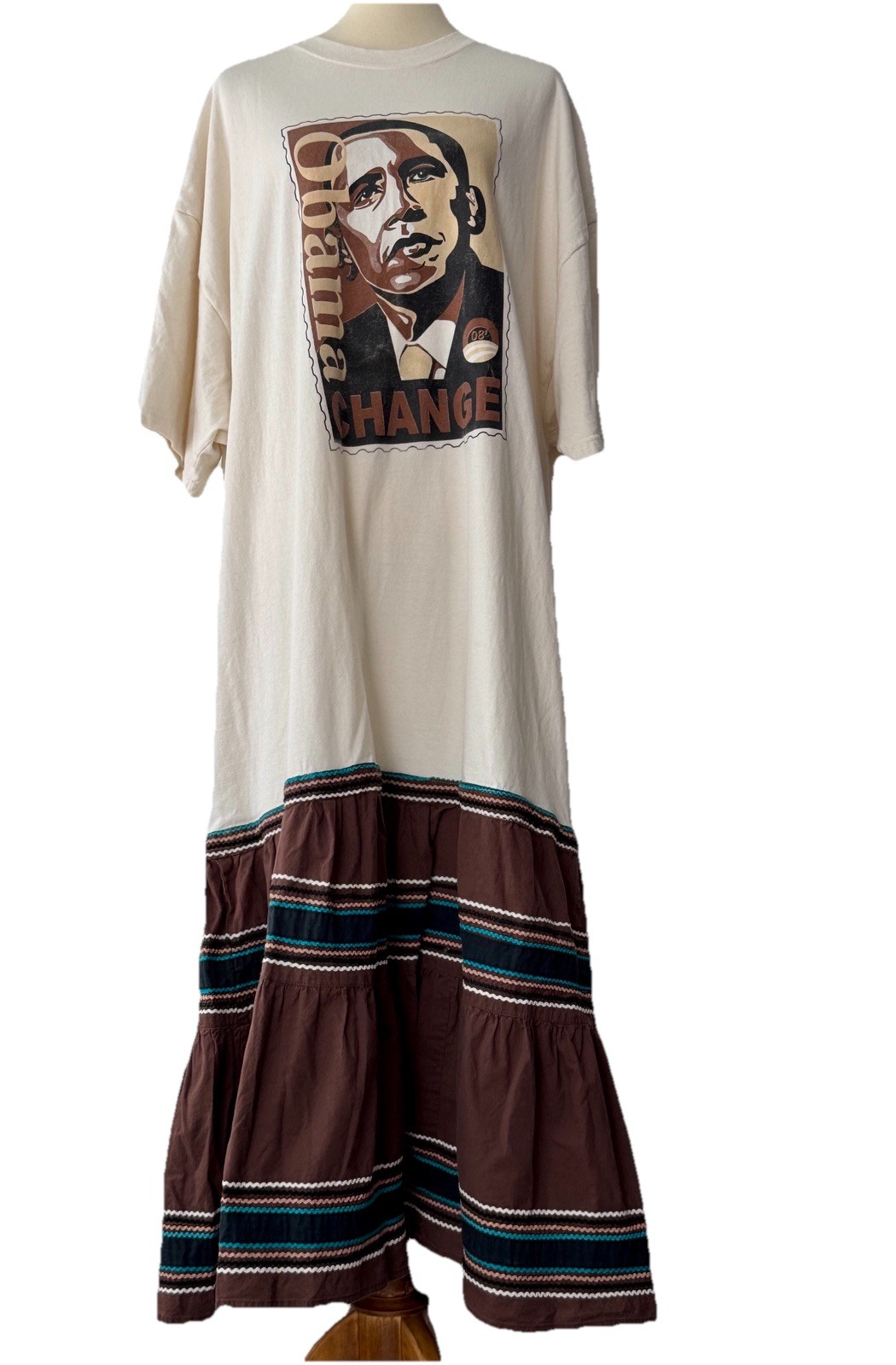Upcycled Obama 2008 “Change” Housedress – Handmade OOAK Boho Maxi (3XL) Cotton