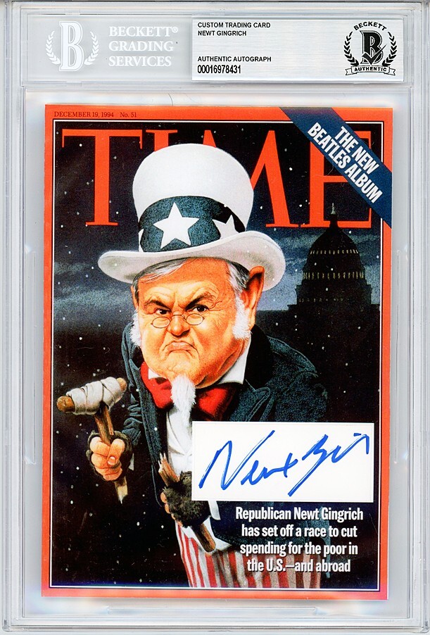 TIME -NEWT GINGRICH- Beckett BAS Signed/Autograph/Auto 5×7 Magazine Cover Card
