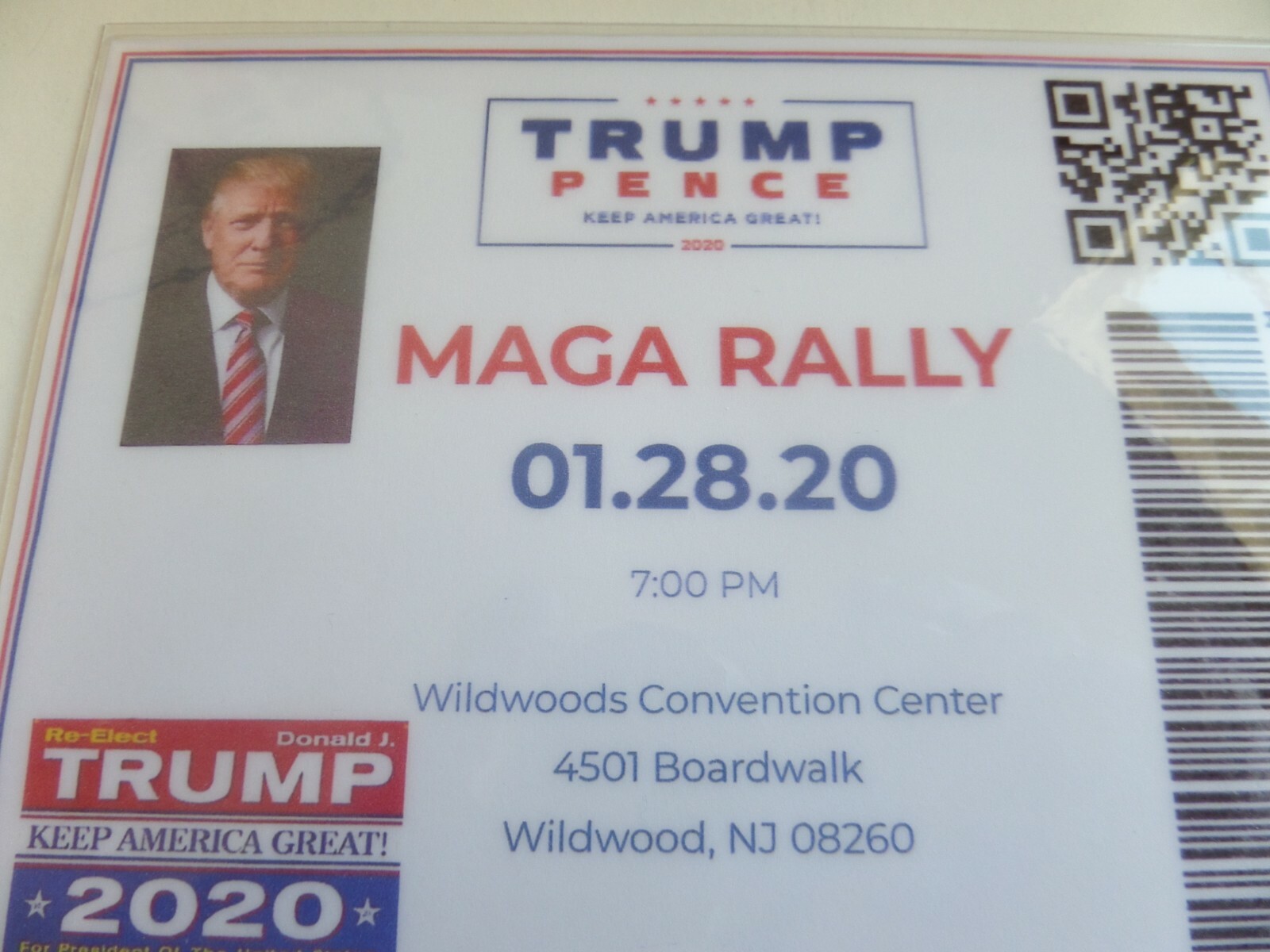 DONALD TRUMP (MAGA) RALLY- WILDWOOD, NJ, 01-28-2020 TICKET-BUMPER STICKER & COIN