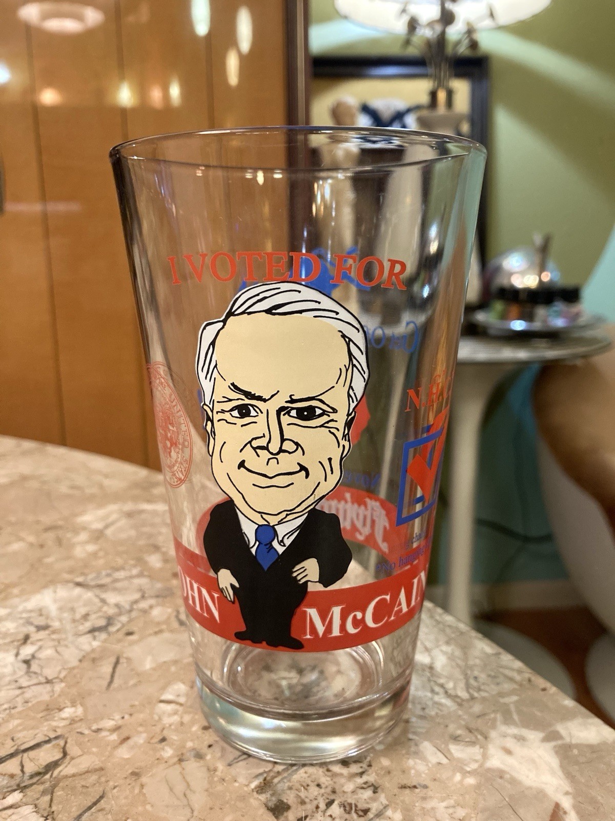Flying Saucer “I VOTED FOR JOHN MCCAIN” 2008 16oz Shaker Beer Pint Glass Tumbler