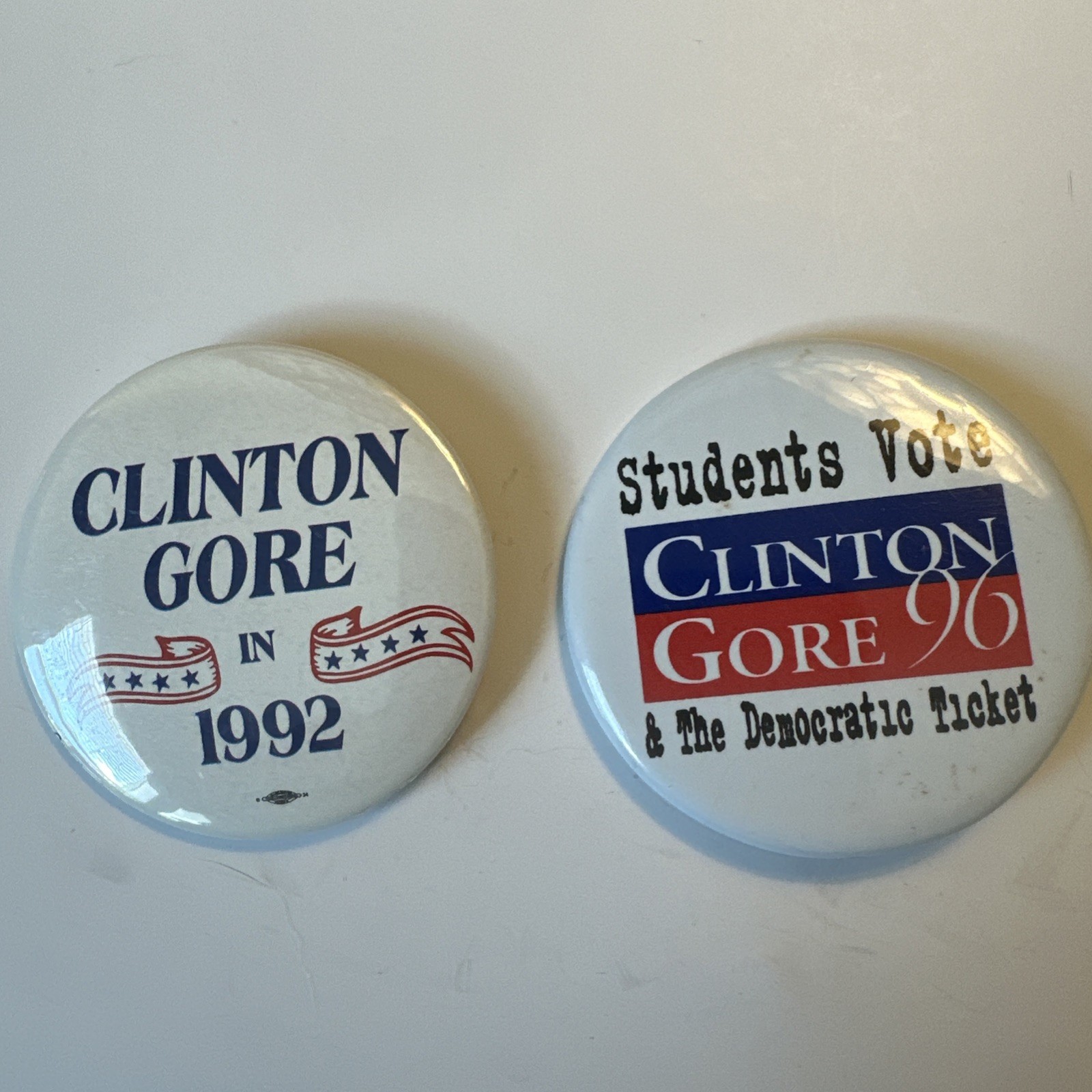 Two Clinton And Gore Presidential Political Buttons