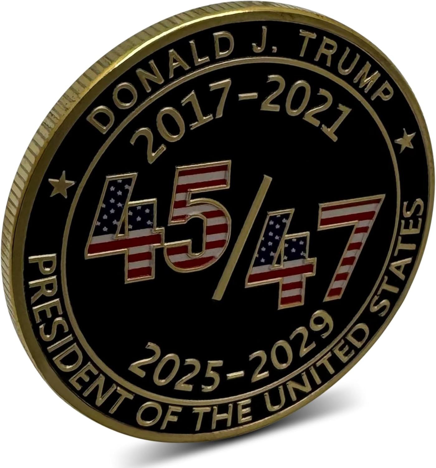President Donald Trump 45 47 2025 24Kt Gold Challenge Coin, Trump Coin Collector