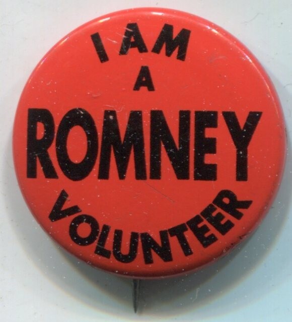 I Am A Romney Volunteer 1968 Presidential Campaign George Romney Pin 7/8″