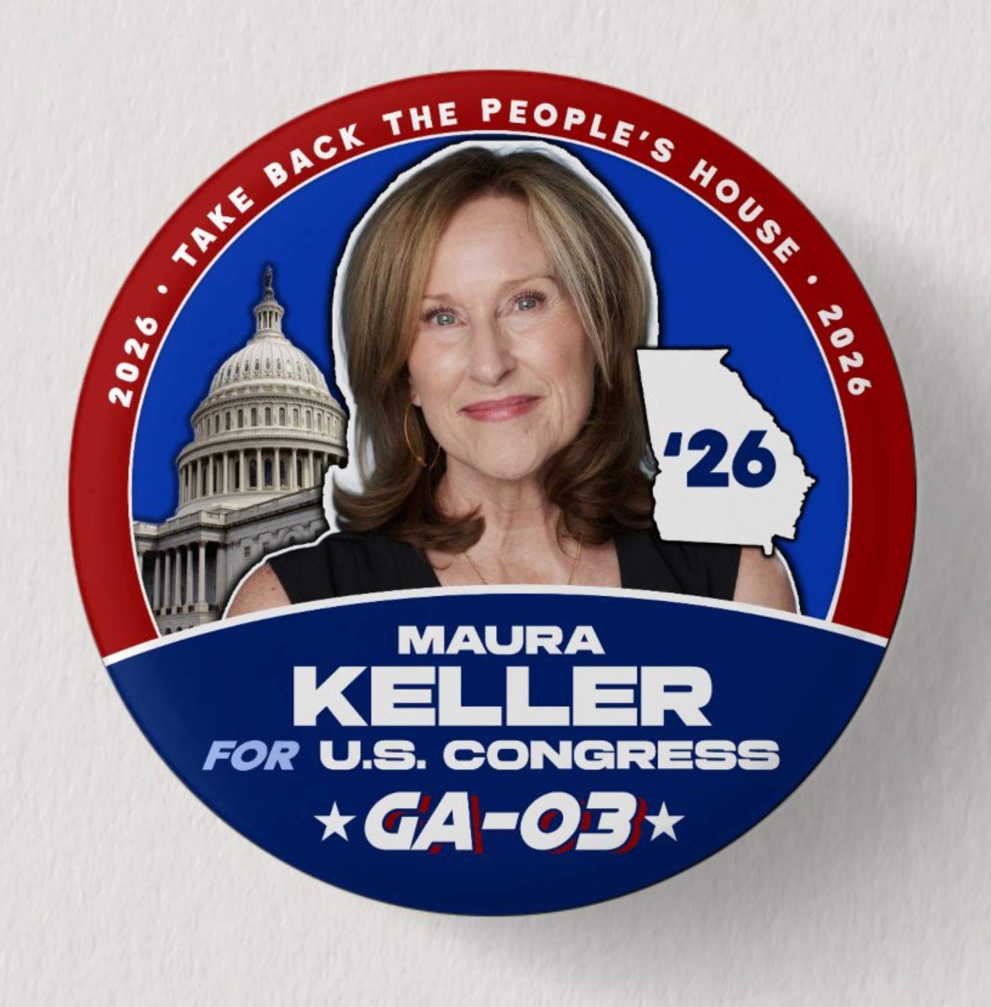 MAURA KELLER Congress 2026 Pin Button Political Democrat Georgia Midterms