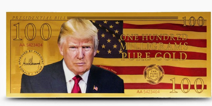 OFFICIAL TRUMP 2025 INAUGURATION 100mg 24K GOLD AURUM NOTE BILL.