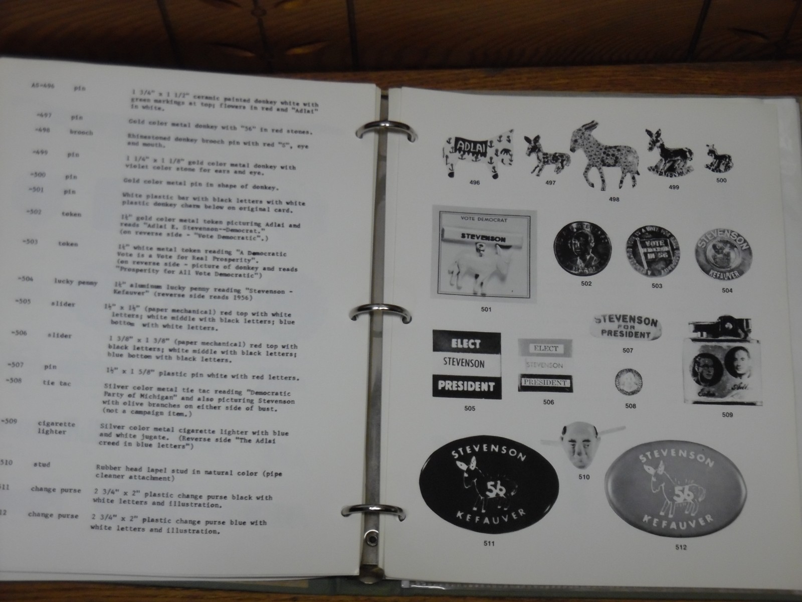 Vintage 1977 APIC Research Project Am. Political Items Binder Adlai E. Stevenson
