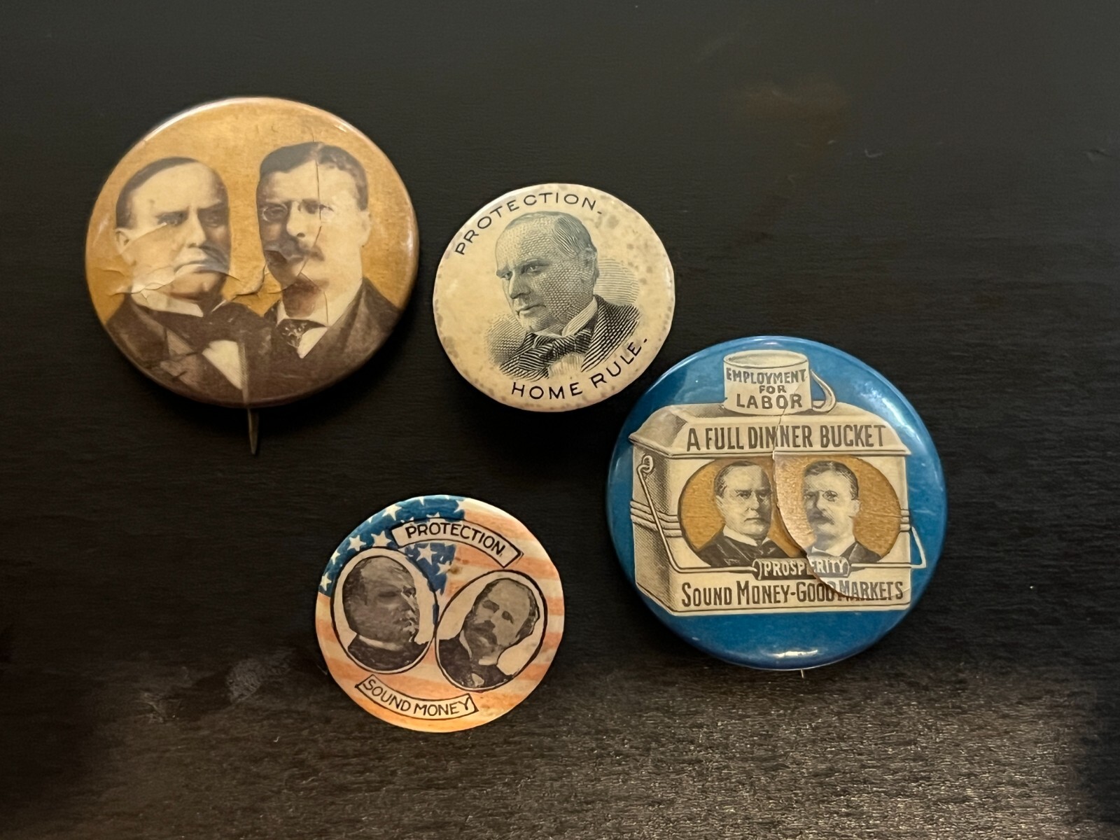 President McKinley political buttons 1896 election Celluloid Roosevelt pin (4)