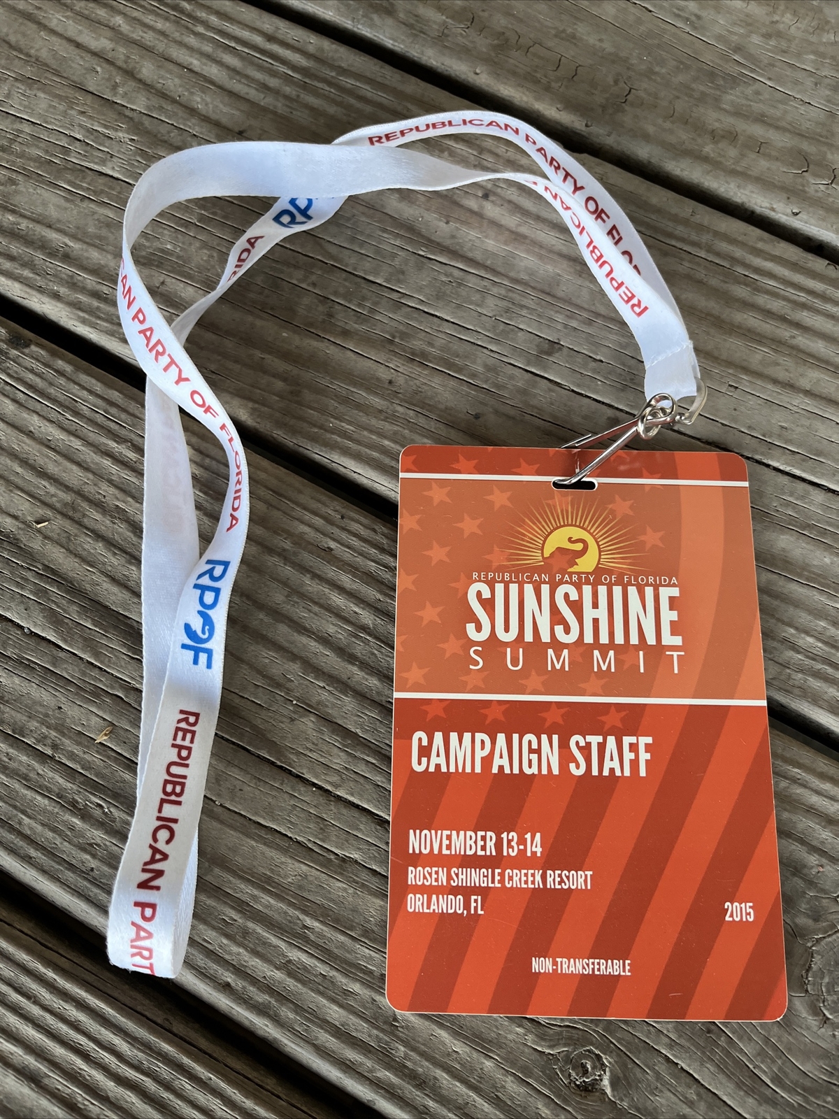 November 13-14, 2015 Republican Party Of Florida Sunshine Summit Campaign Pass
