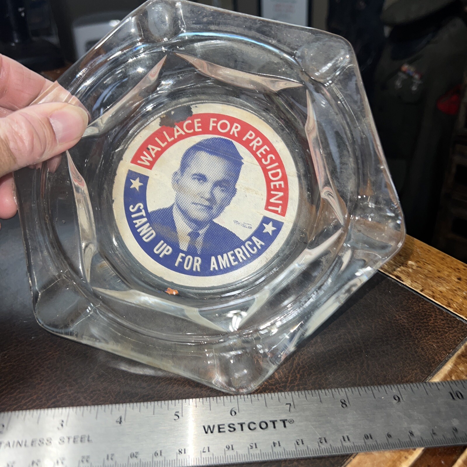Original Vintage Wallace For President Presidential Election Glass Ashtray