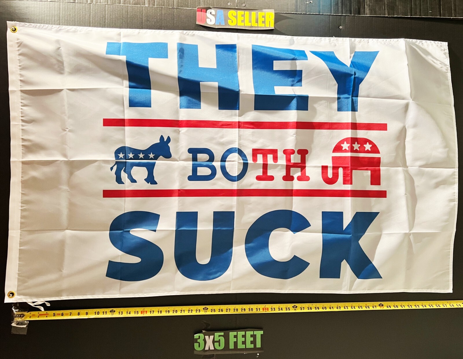 Political Flag FREE SHIPPING Political Free Zone They Both Suck W USA Sign 3×5′