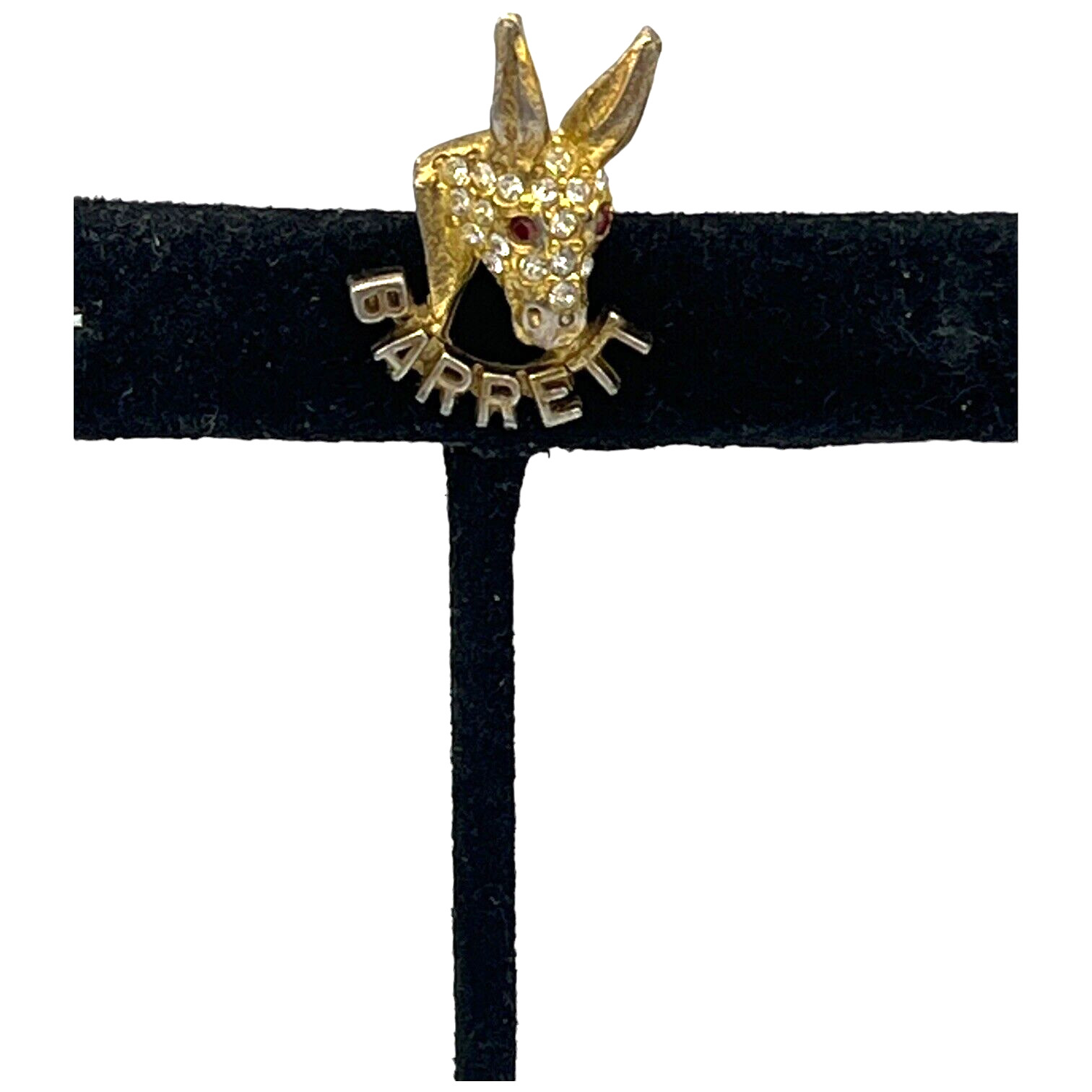 Gold Tone Donkey Clip Holder w/Rhinestones Clear Red Eyes Barrett Legs Tail