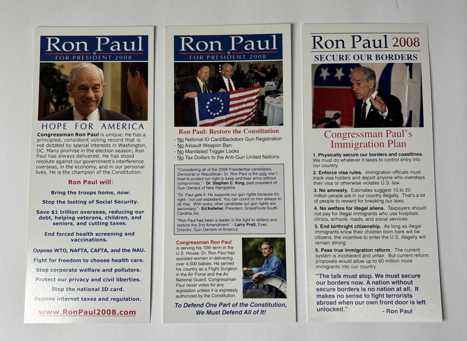 Ron Paul 2008 Political Presidential Campaign Brochure Double Sided Lot Of 3