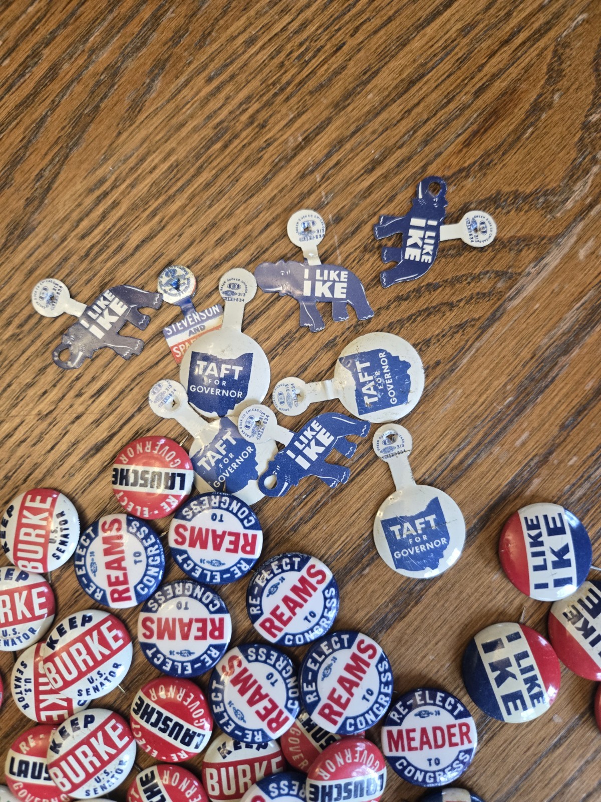 lot of 120+ Ike/Stevenson, Lausche, etc. Campaign Buttons and collar tabs