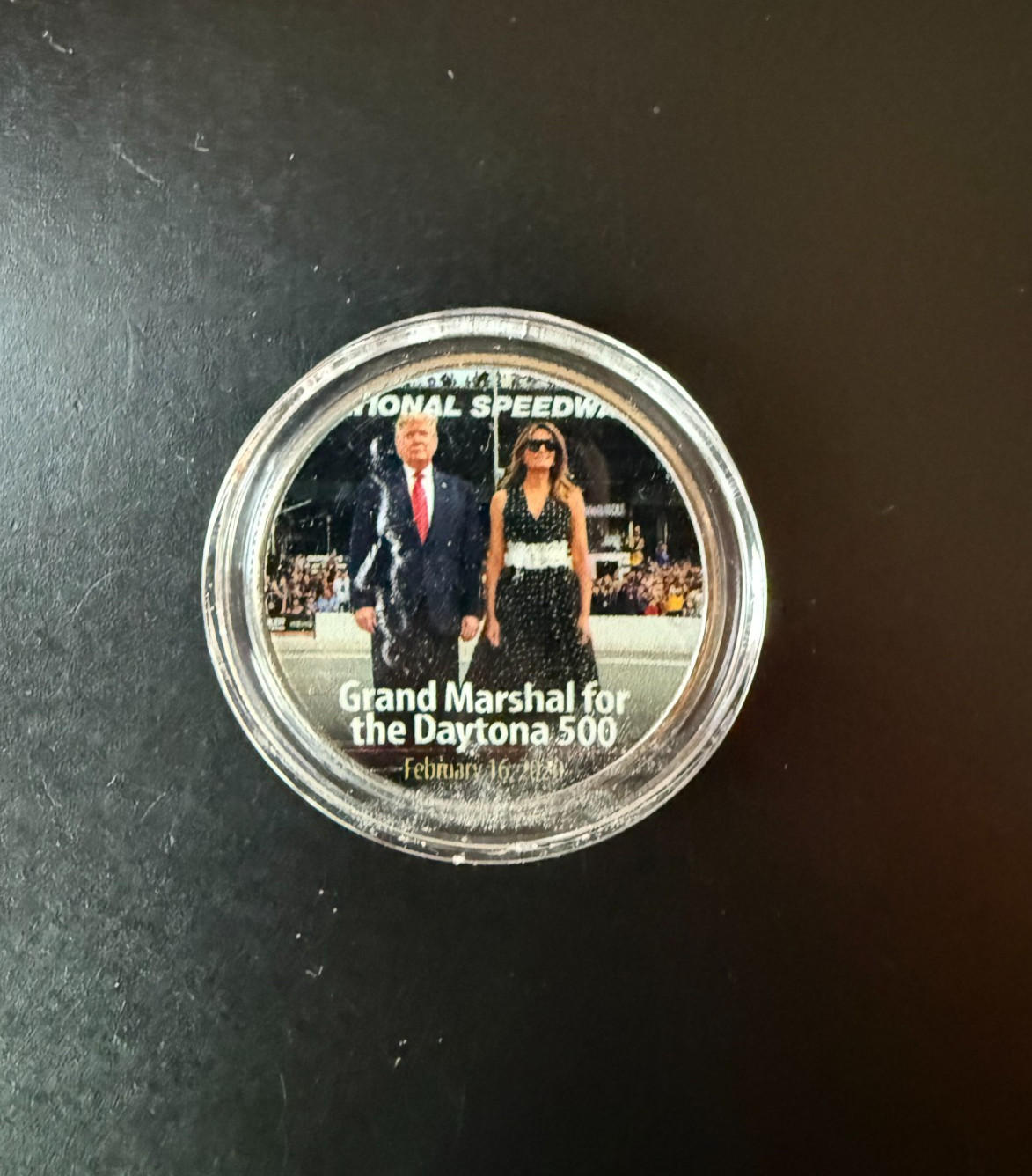 DONALD TRUMP and MELANIA TRUMP U.S. JFK Half Dollar Coin DAYTONA 500 NASCAR