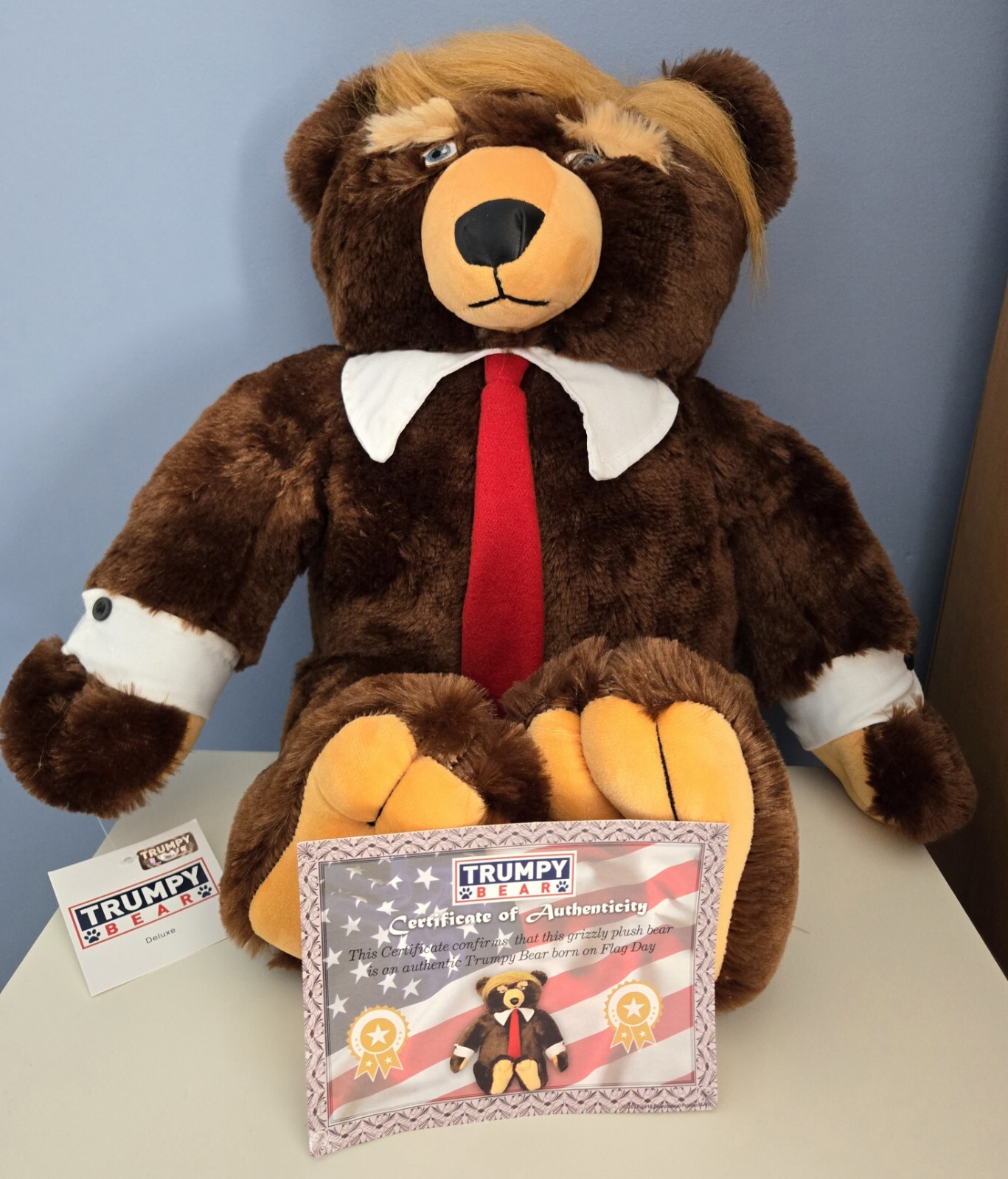 22″ Plush Trumpy Bear With Flag Blanket In Zippered Compartment And COA-SEE DESC