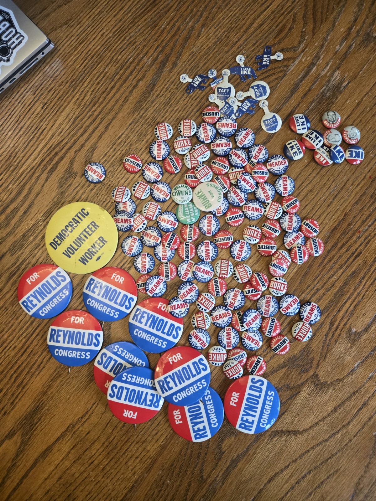 lot of 120+ Ike/Stevenson, Lausche, etc. Campaign Buttons and collar tabs