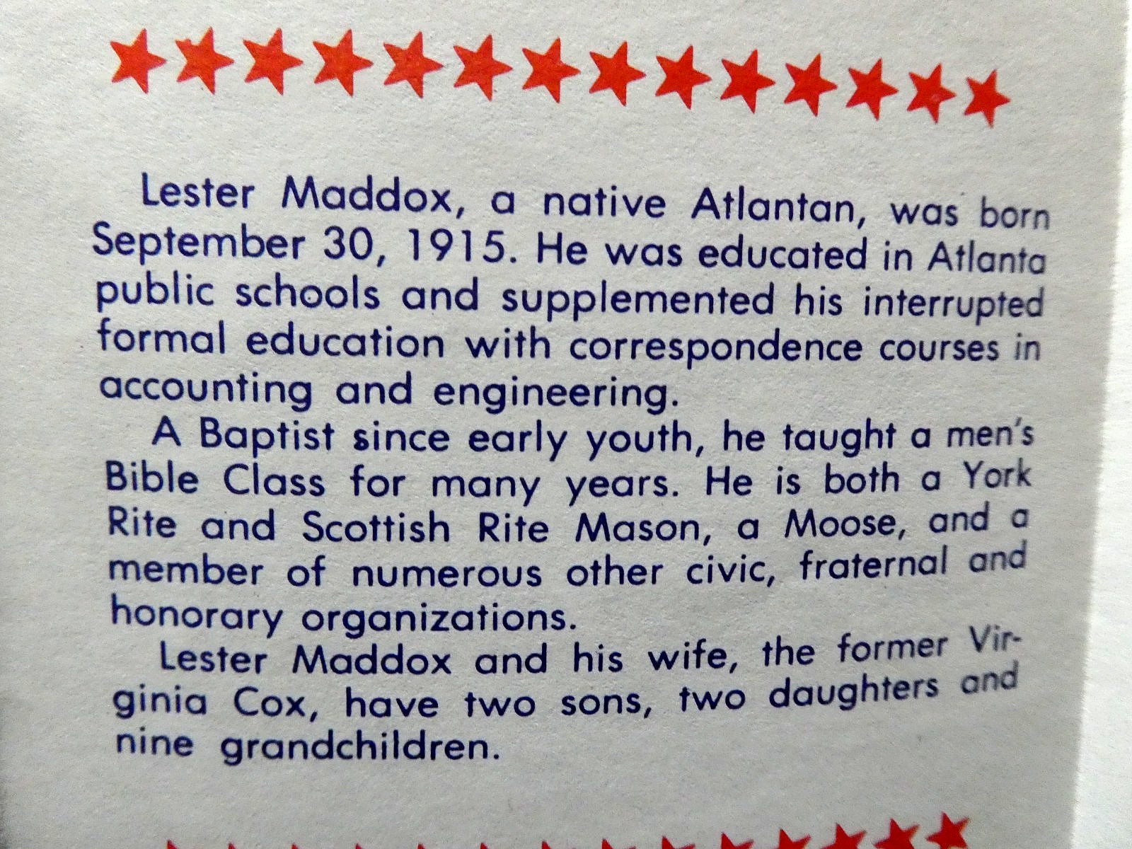 1976 Lester Maddox For President Brochure Cards Georgia Governor segregationist