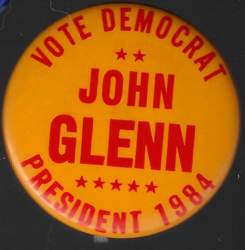 Popular 1984 John Glenn Presidential Campaign Primary Pin Vote Democrat