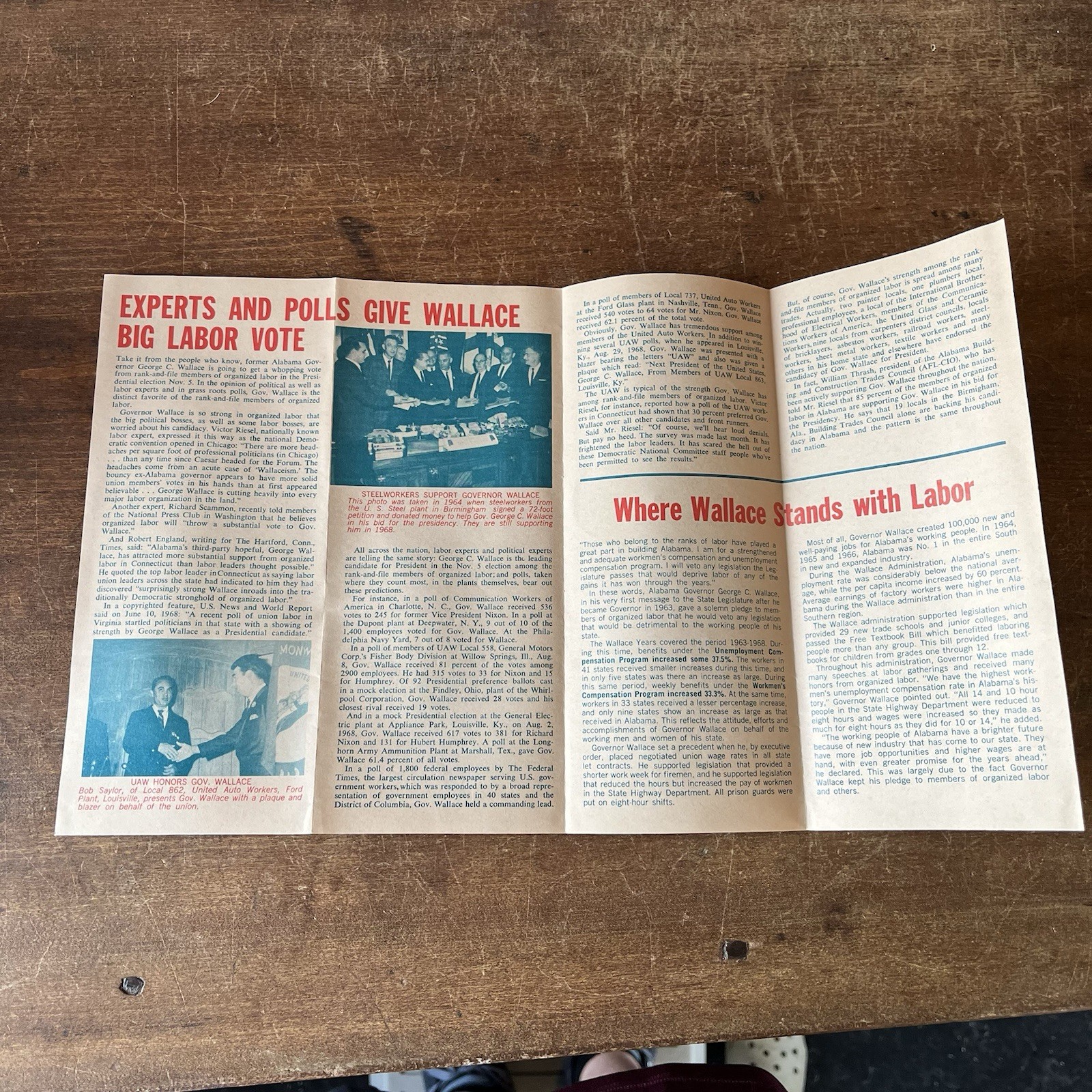 Lot of 3 George Wallace for President 1968 Campaign Pamphlets Ephemera Unions