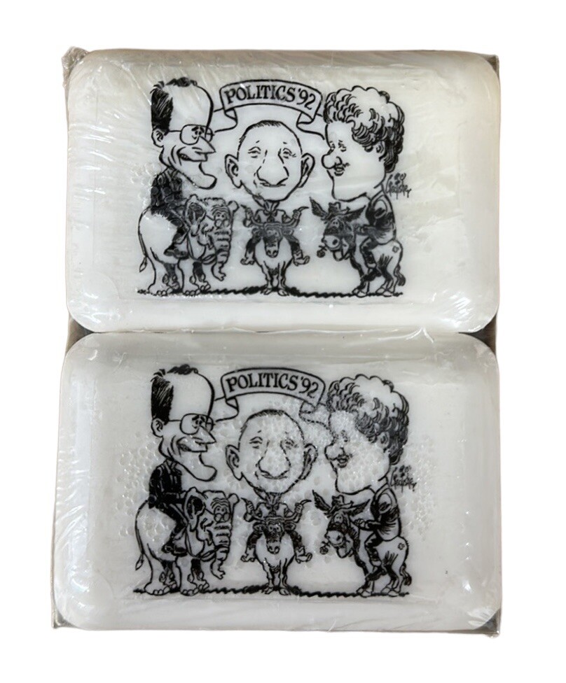New Politics ’92 Soap Bush, Ross Perot & Bill Clinton, Cartoon by Geo Fisher