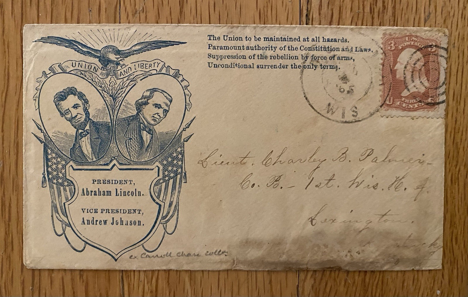 1864 Abraham Lincoln & Johnson: Jugate Postally Used Campaign Cover!