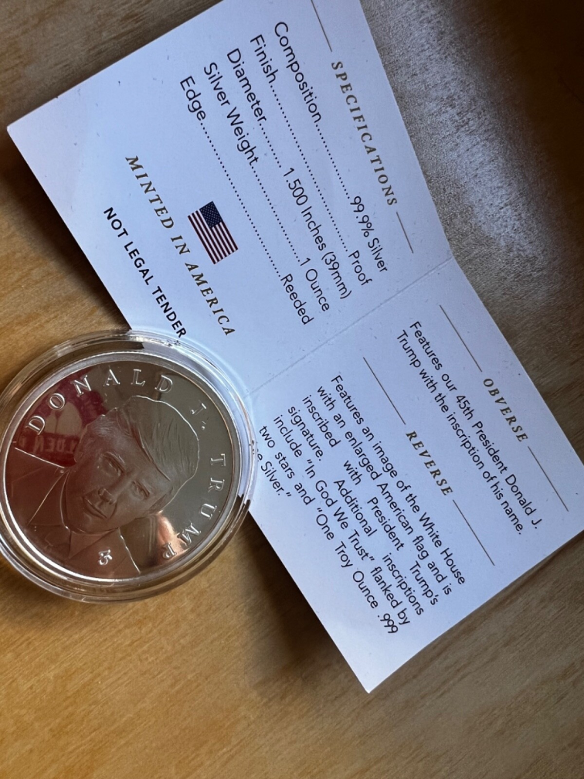 President Donald Trump Official FIRST Edition Silver .999 Coin 2024 IN HAND