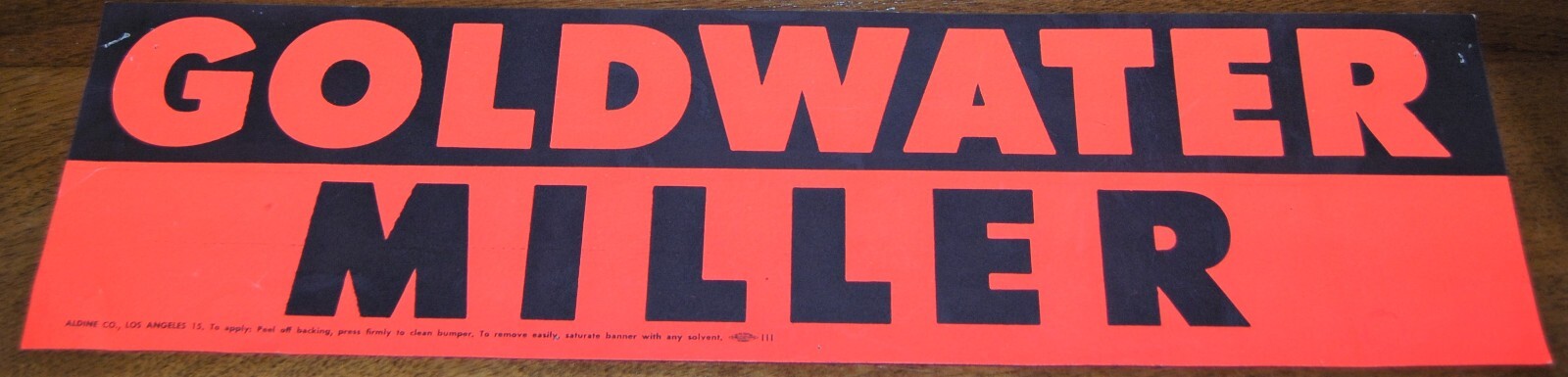 Goldwater-Miller 1964 Bumper Sticker, unused