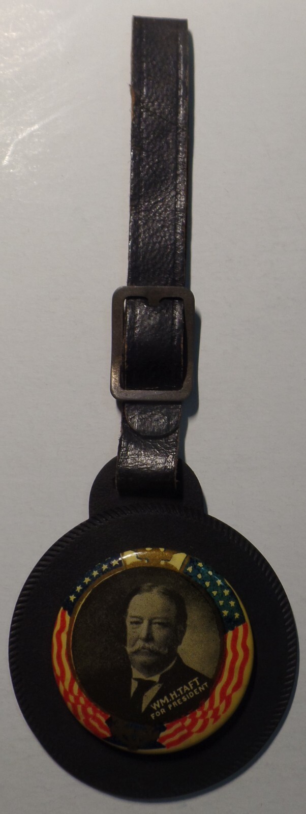 Lovely 1908/’12 William Taft Presidential Campaign Watch Fob w/1.25″ Cello Pin