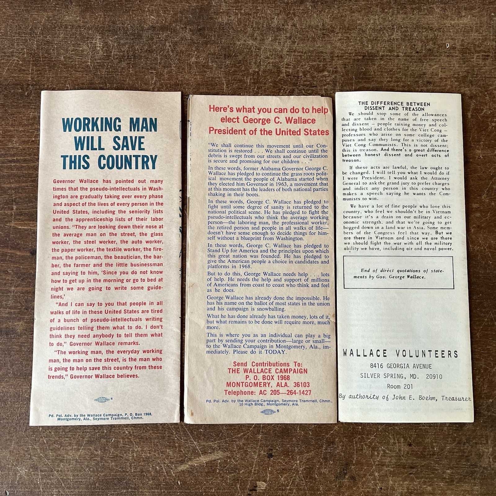 Lot of 3 George Wallace for President 1968 Campaign Pamphlets Ephemera Unions
