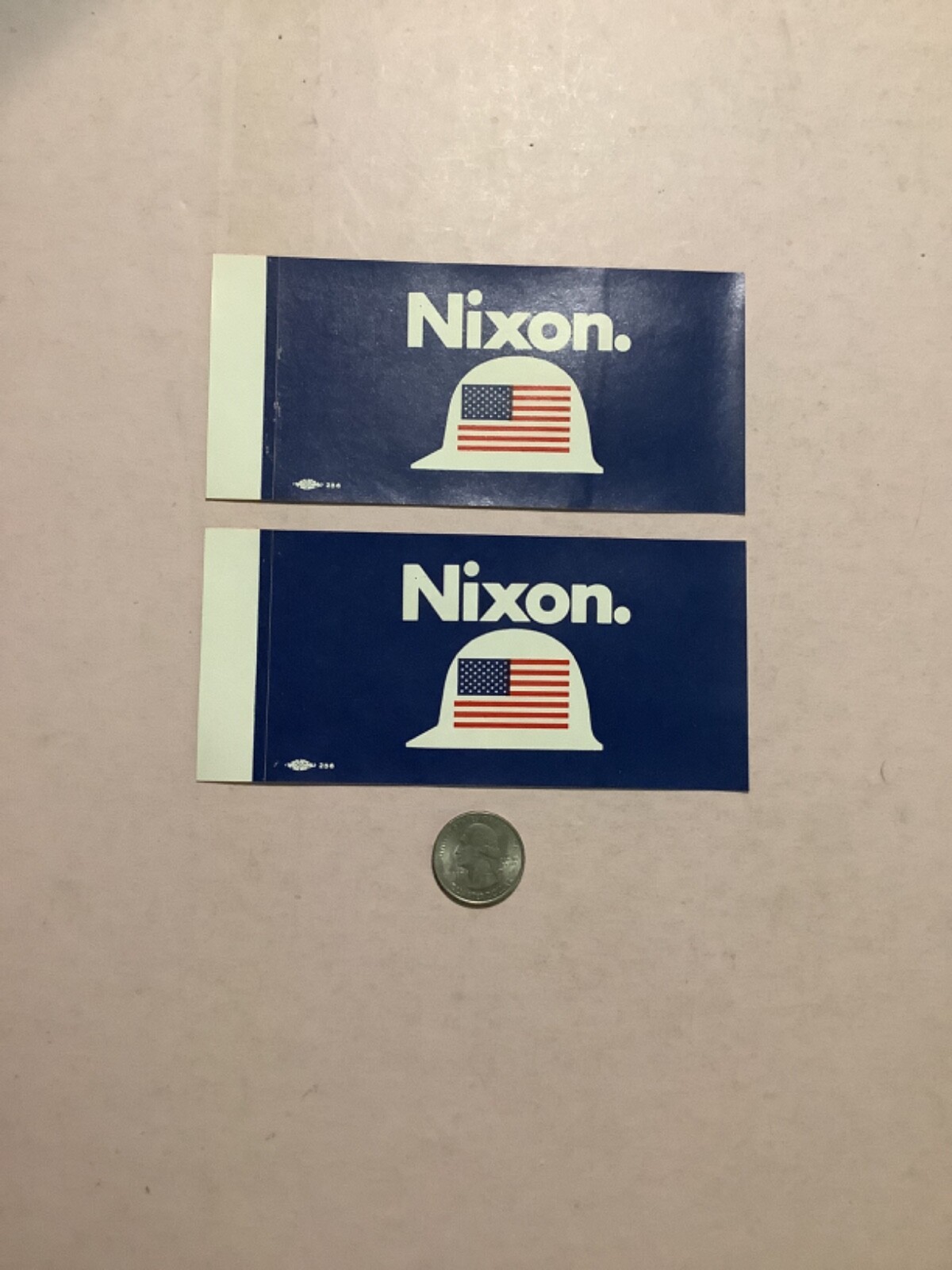 (2) Nixon Hard Hats Bumper Stickers 1968 RARE Richard Nixon for President