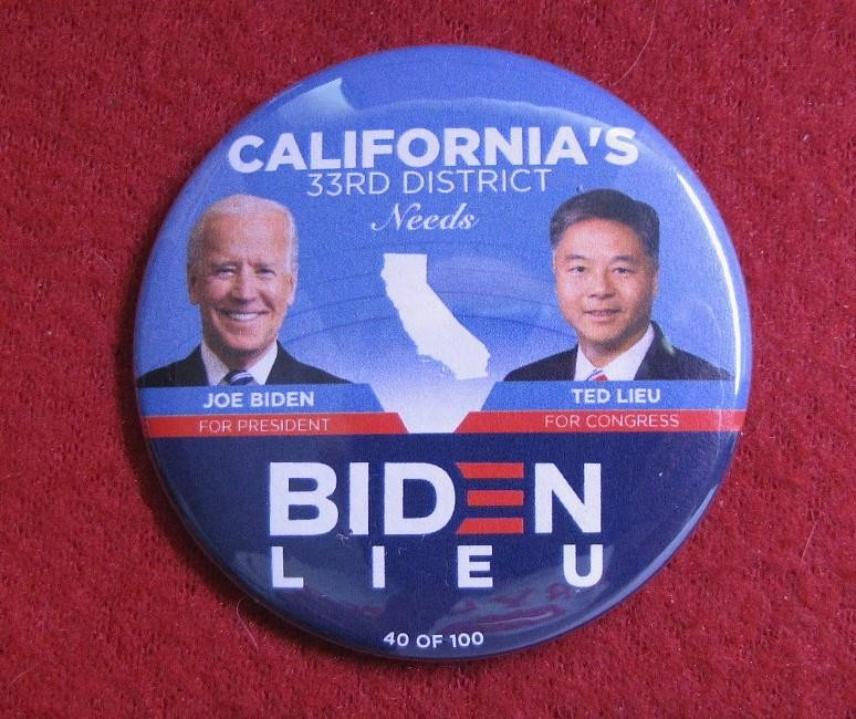 2020 Joe Biden Ted Lieu California Political Pinback Button Pin