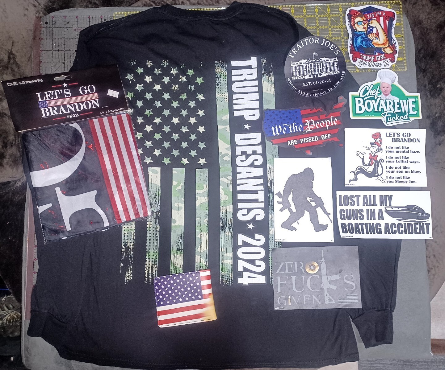 X11 Lot TRUMP DESANTIS 2024 shirt Magnet Lets Go Brandon Flag Maga Wallet