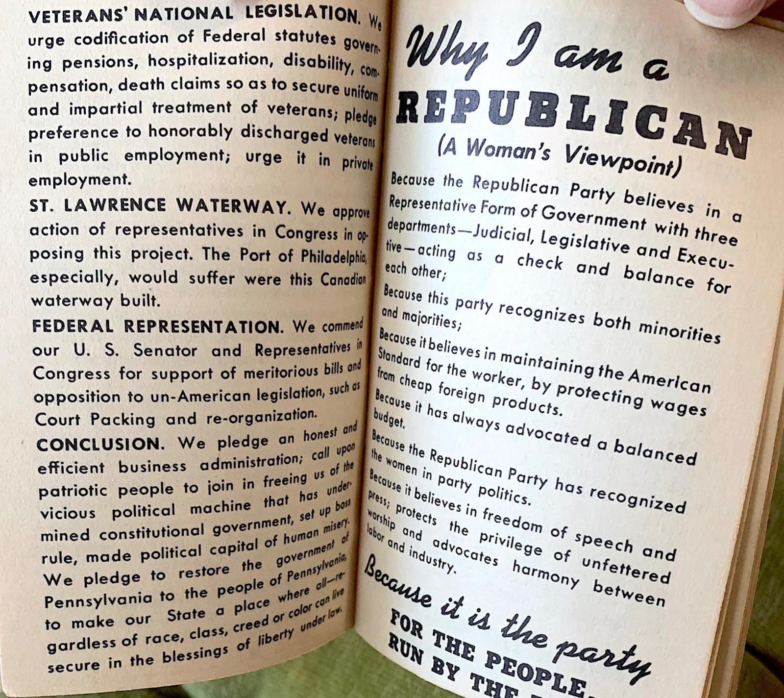 1938 Pennsylvania GOP Arthur H. James J. Davis Campaign Brochure Political VTG