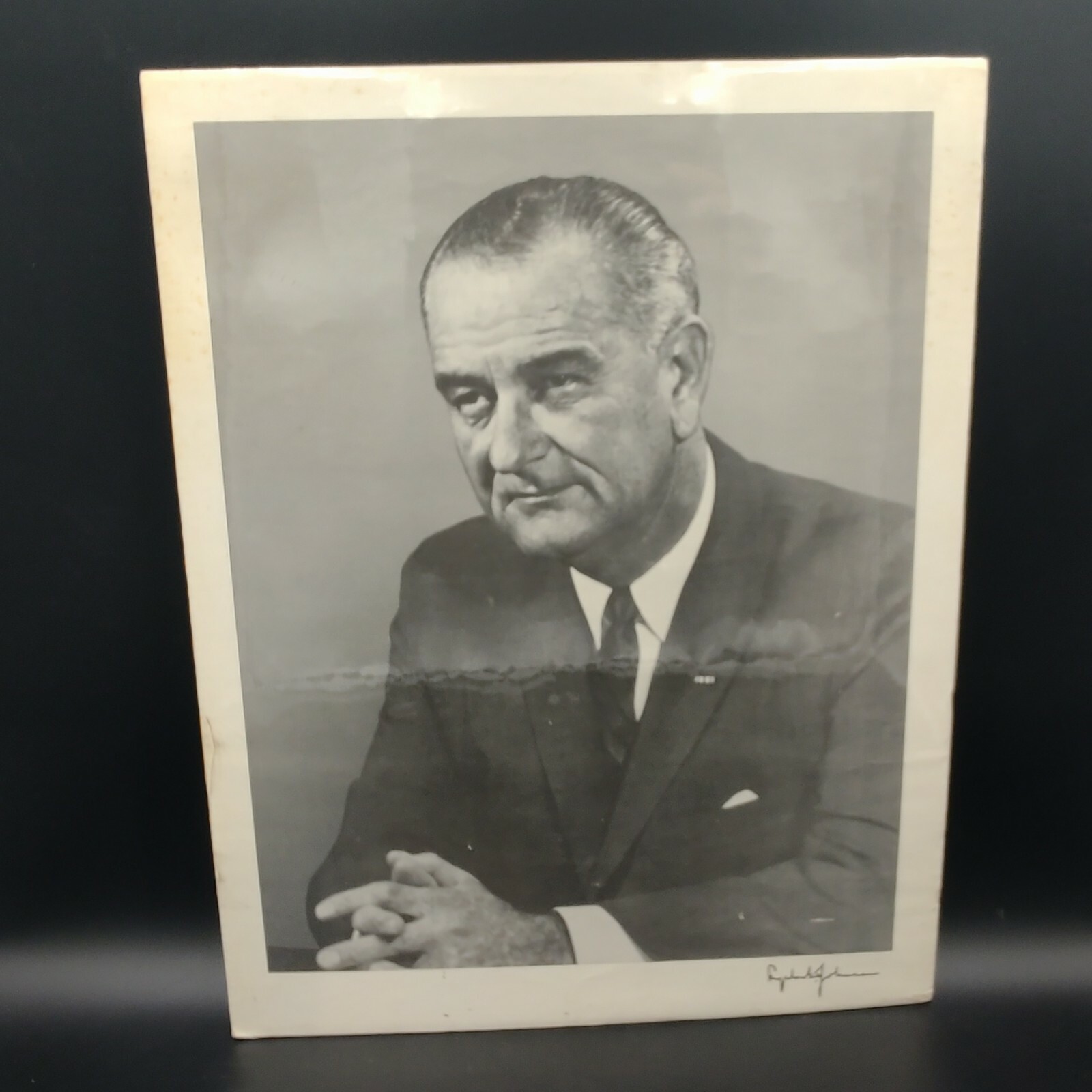 Vintage 60s President Lyndon B Johnson Portrait Poster Black and White 17″ x 22″