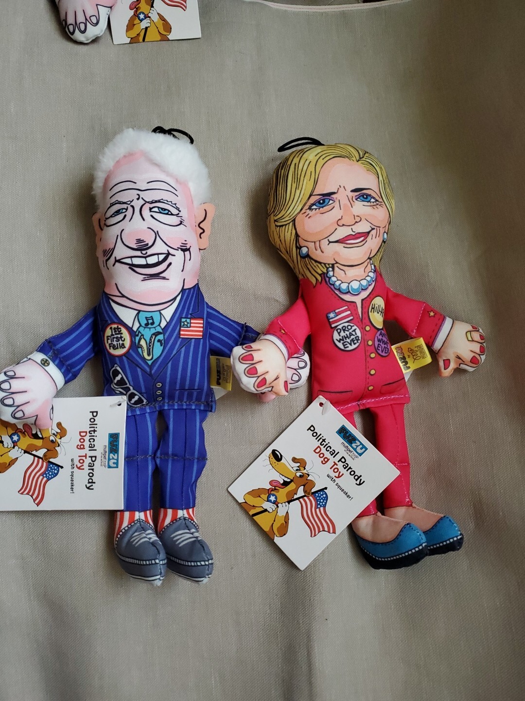FUZZU 12″ Hillary & Bill Clinton Squeakers Political Parody Dog Toys w Tags