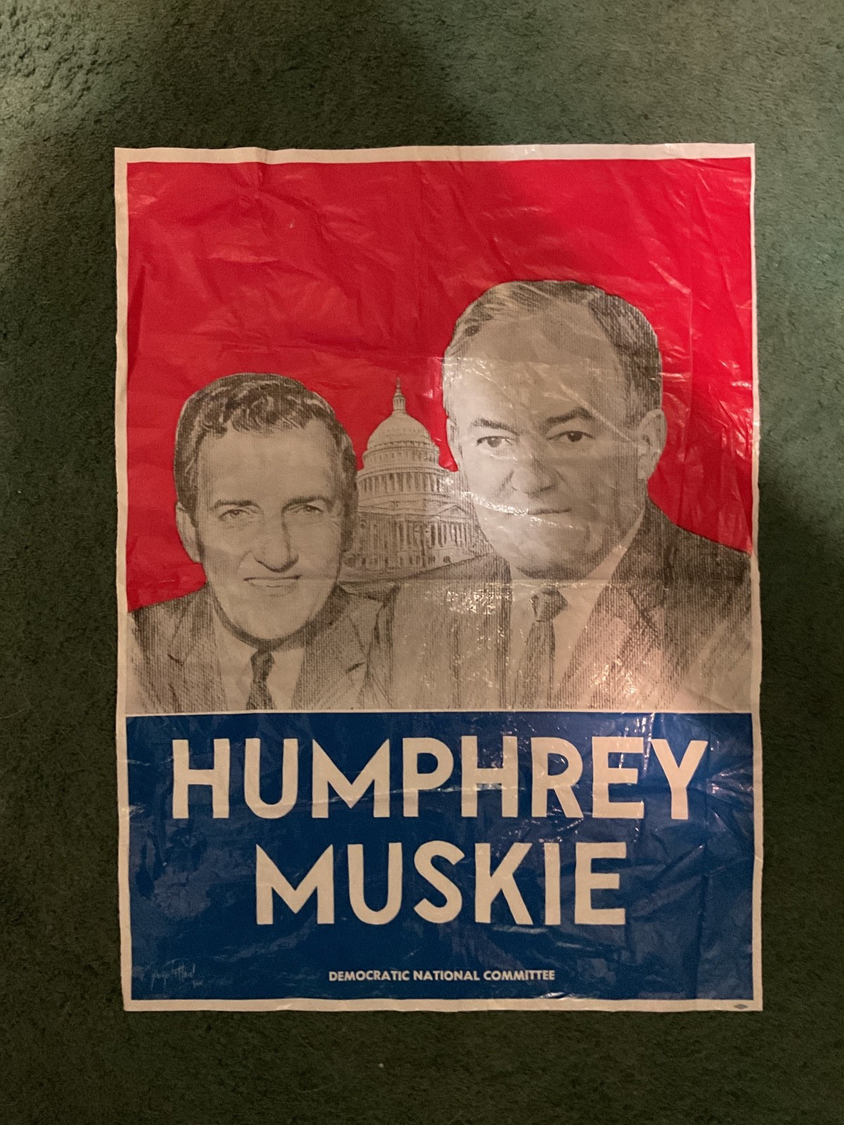 Hubert Humphrey & Edmund Muskie original 1968 Pres. Plastic Poster 24″ x 18″