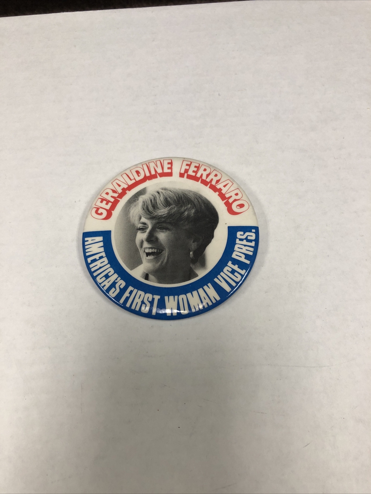 GERALDINE FERRARO 1984 America’s First Woman VP Pin Back Campaign Button 3 1/2″