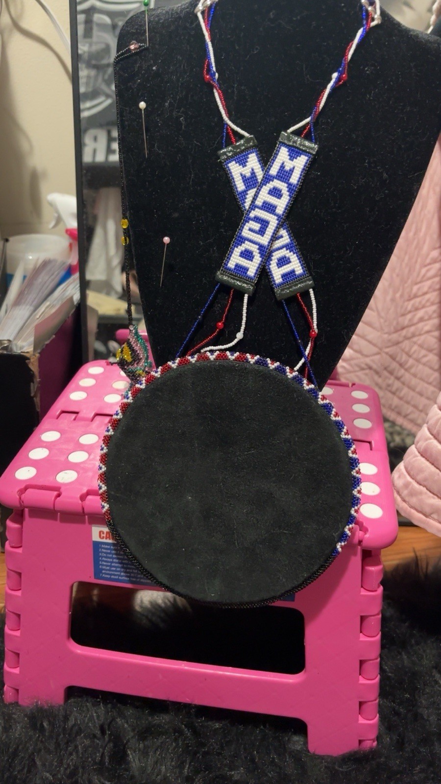 Handmade Trump Medallion With MAGA Beaded Chain and American Flag