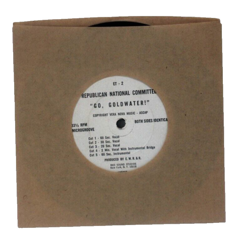 Go Goldwater! 33 rpm Single 7-inch EWR&R Record Republican National Comm 1964